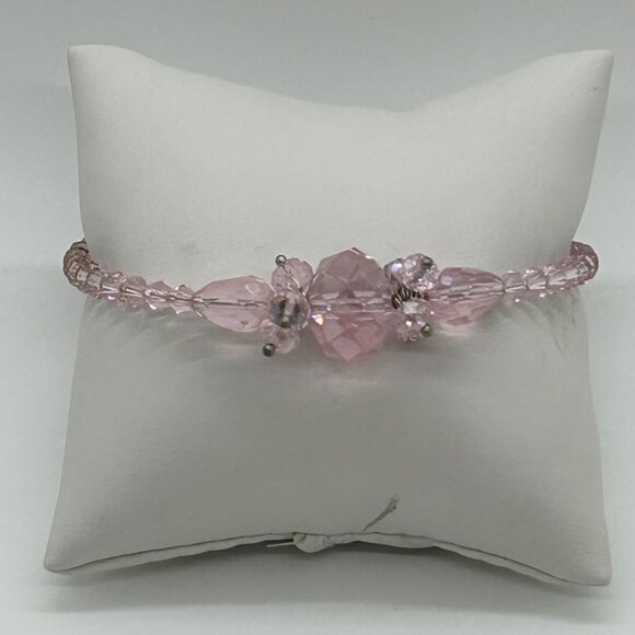 Adjustable Retro Pink Bracelet Glass Beads On Memory Wire Prom Quinceañera - Picture 8 of 16